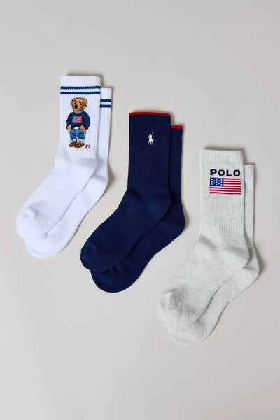 PREVENTA- 
Polo Ralph Lauren Polo Bear Logo Crew Sock 3-Pack