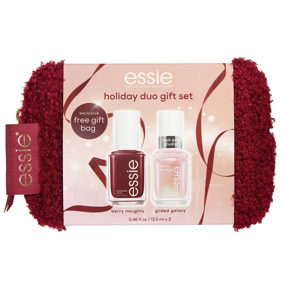 PREVENTA - essie Nail Art Studio Berry Nail Polish Set Holiday Duo Gift Set with Makeup Bag - 2pc