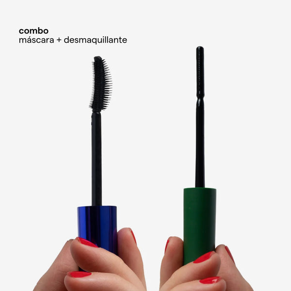 Combo máscara + desmaquillante rutina para pestañas largas y fuertes
