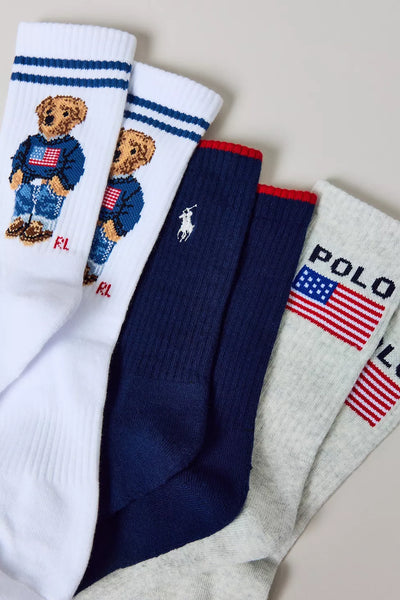 PREVENTA- 
Polo Ralph Lauren Polo Bear Logo Crew Sock 3-Pack