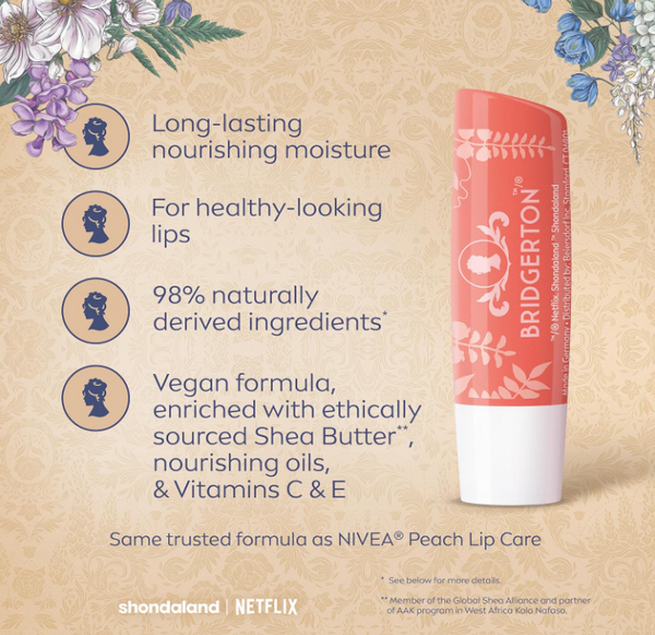 PREVENTA - NIVEA Peach Tea Lip Balm, Nourishing Lip Care Bridgerton Edition