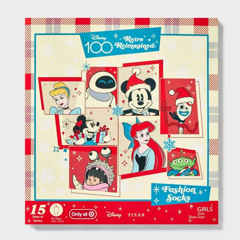 PREVENTA - Girls' Disney 100 15 Days of Socks Advent Calendar - Gray